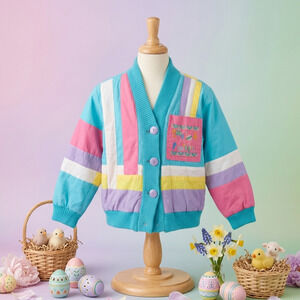 Vintage 1980s French Toast Colorblock Turquoise Easter Egg Jacket | Kids Size 6